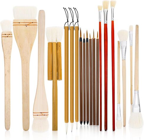 20 Pack Pottery Glaze Brushes, Wool Ceramic Brushes with Wood Handle, Soft Watercolor Goat Hair Blend Mop Brush Set for Acrylic Painting, Watercolor Oil Art Painting in Saudi Arabia