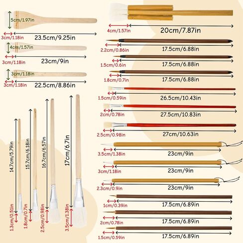 20 Pack Pottery Glaze Brushes, Wool Ceramic Brushes with Wood Handle, Soft Watercolor Goat Hair Blend Mop Brush Set for Acrylic Painting, Watercolor Oil Art Painting in Saudi Arabia