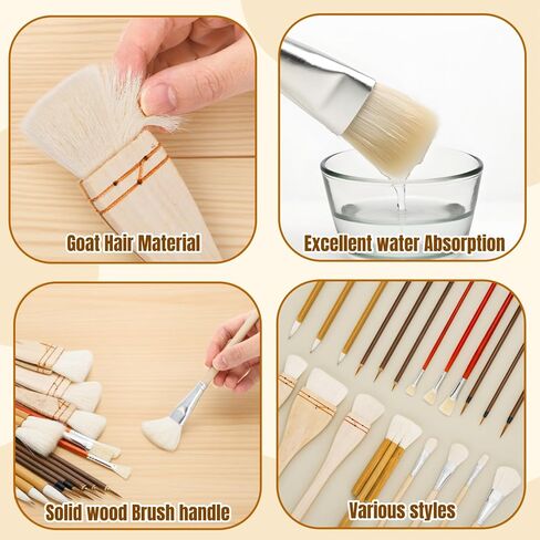 20 Pack Pottery Glaze Brushes, Wool Ceramic Brushes with Wood Handle, Soft Watercolor Goat Hair Blend Mop Brush Set for Acrylic Painting, Watercolor Oil Art Painting in Saudi Arabia
