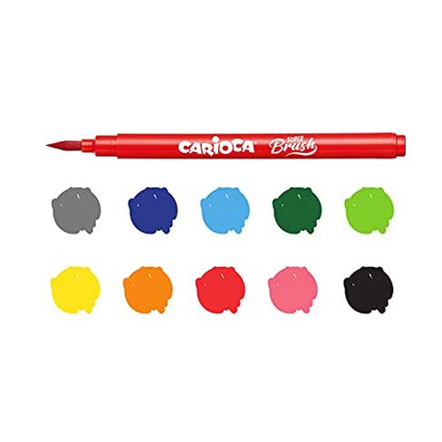 Carioca Super Brush Washable Markers – 10 Assorted Colors, Flexible Brush Tip for Calligraphy, Hand Lettering and School Supplies, Long-Lasting, Super Washable Ink, Made in Italy in Saudi Arabia