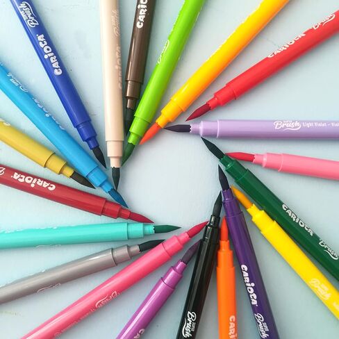 Carioca Super Brush Washable Markers – 10 Assorted Colors, Flexible Brush Tip for Calligraphy, Hand Lettering and School Supplies, Long-Lasting, Super Washable Ink, Made in Italy in Saudi Arabia