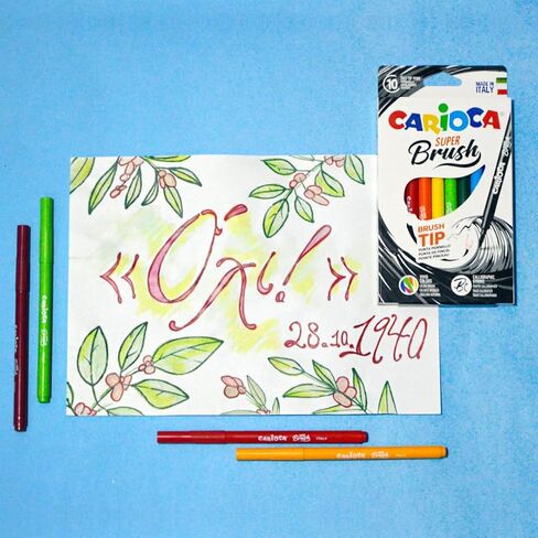 Carioca Super Brush Washable Markers – 10 Assorted Colors, Flexible Brush Tip for Calligraphy, Hand Lettering and School Supplies, Long-Lasting, Super Washable Ink, Made in Italy in Saudi Arabia
