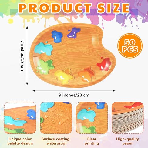 Honeydak 50 Pcs Art Birthday Party Decorations Paint Palette Shaped Paper Plates Bulk Art Plates for Paint Themed Party Decorations Supplies for Dessert Food Tableware Home Artists Baby Shower Favors in Saudi Arabia
