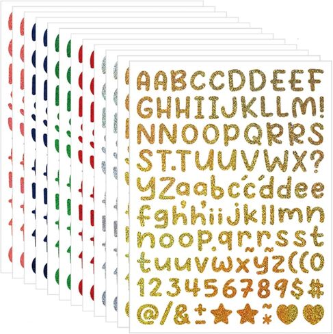 1356 Letter Stickers, 12 Sheets Alphabet Sticker, 0.5 inch Vinyl Alphabet & Symbol Stickers for Gift Wrapping, Envelopes, Planners, DIY Scrapbooking, Party Invitations, Crafts Projects（Multicolor ） in Saudi Arabia