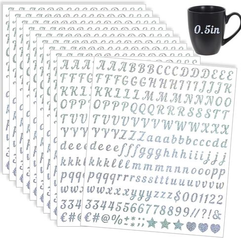 2000 Pieces 10 Sheets Vinyl Letter Stickers Small, 1/2 Inch Cursive Letter, Self-Adhesive Waterproof Alphabet Numbers for Scrapbooking Arts Crafts Water Bottle Mailbox DIY (Gold) in Saudi Arabia