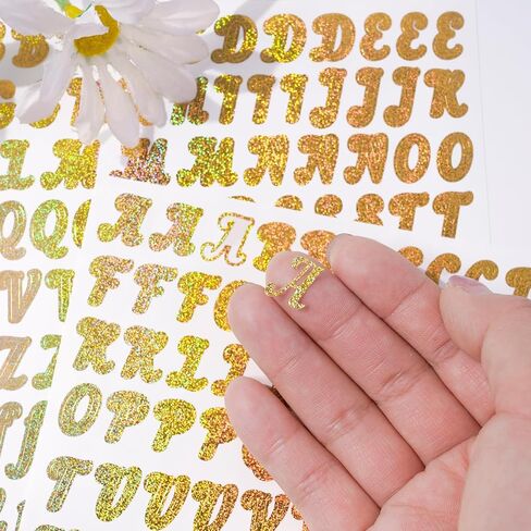 2000 Pieces 10 Sheets Vinyl Letter Stickers Small, 1/2 Inch Cursive Letter, Self-Adhesive Waterproof Alphabet Numbers for Scrapbooking Arts Crafts Water Bottle Mailbox DIY (Gold) in Saudi Arabia