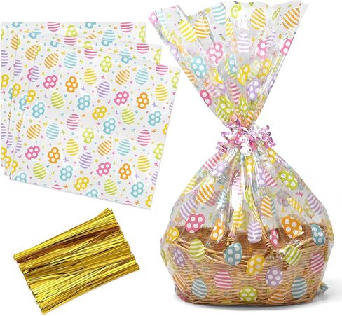 أكياس سلة السلوفان البلاستيكية الكبيرة لعيد الفصح من Gift Boutique مع أربطة ملتوية، عبوة من 10 صينية لملفات تعريف الارتباط على شكل بيضة زنبركية، حقيبة تشيلو ملفوفة كبيرة لقضاء العطلات، تغليف هدايا للحفلات، مقاس 60.96 سم × 76.2 سم in Saudi Arabia