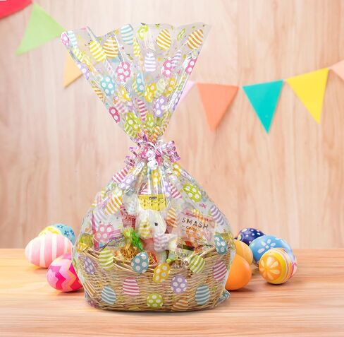أكياس سلة السلوفان البلاستيكية الكبيرة لعيد الفصح من Gift Boutique مع أربطة ملتوية، عبوة من 10 صينية لملفات تعريف الارتباط على شكل بيضة زنبركية، حقيبة تشيلو ملفوفة كبيرة لقضاء العطلات، تغليف هدايا للحفلات، مقاس 60.96 سم × 76.2 سم in Saudi Arabia