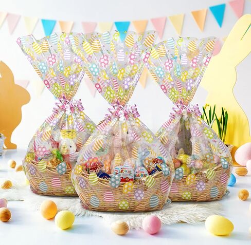 أكياس سلة السلوفان البلاستيكية الكبيرة لعيد الفصح من Gift Boutique مع أربطة ملتوية، عبوة من 10 صينية لملفات تعريف الارتباط على شكل بيضة زنبركية، حقيبة تشيلو ملفوفة كبيرة لقضاء العطلات، تغليف هدايا للحفلات، مقاس 60.96 سم × 76.2 سم in Saudi Arabia