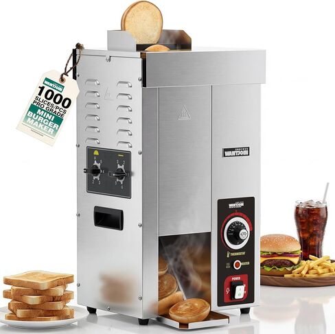 WantJoin Commercial Burger Machine - 1000 Slices/H, Automatic Commercial Conveyor Toaster, Pro EGO Temp Control Vertical Contact, Evenly Heating Adjustable Thickness for Hamburger Bun 1500W in Saudi Arabia