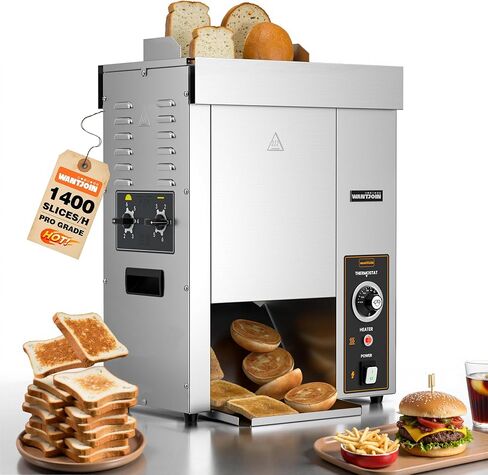 WantJoin Commercial Burger Machine - 1000 Slices/H, Automatic Commercial Conveyor Toaster, Pro EGO Temp Control Vertical Contact, Evenly Heating Adjustable Thickness for Hamburger Bun 1500W in Saudi Arabia