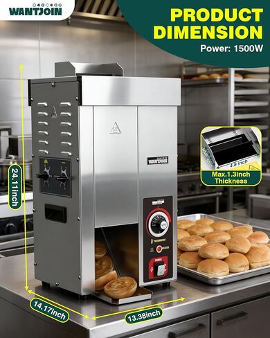 WantJoin Commercial Burger Machine - 1000 Slices/H, Automatic Commercial Conveyor Toaster, Pro EGO Temp Control Vertical Contact, Evenly Heating Adjustable Thickness for Hamburger Bun 1500W in Saudi Arabia