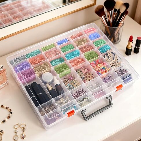 Foraineam 2 Pack 48 Grids Plastic Organizer Boxes with Removable Dividers, Bead Organizers Tackle Box Rock Collection Case, Clear Compartment Container for Jewelry Screws Beads Crafts Office Supplies in Kuwait