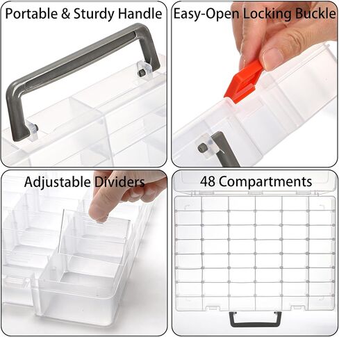 Foraineam 2 Pack 48 Grids Plastic Organizer Boxes with Removable Dividers, Bead Organizers Tackle Box Rock Collection Case, Clear Compartment Container for Jewelry Screws Beads Crafts Office Supplies in Kuwait