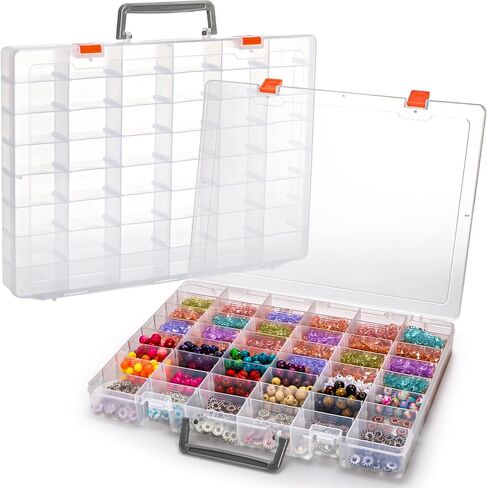 Foraineam 2 Pack 48 Grids Plastic Organizer Boxes with Removable Dividers, Bead Organizers Tackle Box Rock Collection Case, Clear Compartment Container for Jewelry Screws Beads Crafts Office Supplies in Kuwait