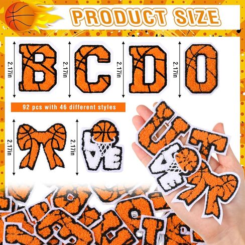 92 Pcs Basketball Iron on Letter Patches Bulk Cartoon Alphabet A to Z Numbers Basketball Bow Letter Heat Transfer Embroidery Patches for Hat Backpacks Clothing Jackets Decor Sports Lovers DIY Crafts in Saudi Arabia