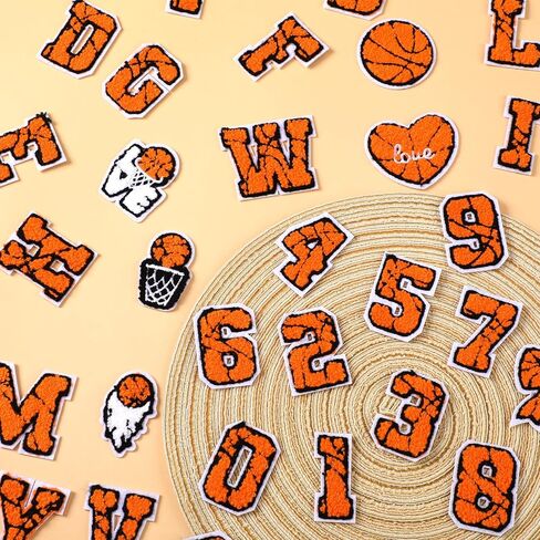 92 Pcs Basketball Iron on Letter Patches Bulk Cartoon Alphabet A to Z Numbers Basketball Bow Letter Heat Transfer Embroidery Patches for Hat Backpacks Clothing Jackets Decor Sports Lovers DIY Crafts in Saudi Arabia