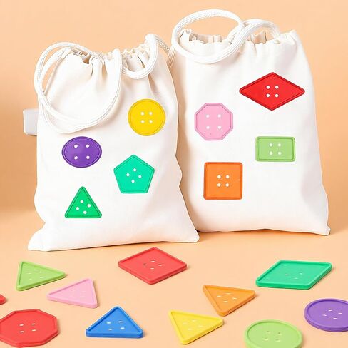 200 Pcs Shape Buttons, Colorful Buttons for Crafts Assorted Shapes, Big Button Set with 20 Strings Large Geometric Plastic Sewing Supplies for DIY Art Projects Educational Activities in Kuwait