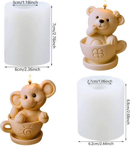 Cup Elephant Shape Candle Mold Cup Bear Shape Silicone Candle Molds for Candles Making Resin Casting Aromatherapy Candles Handmade Wax Home Decor Set of 2 in Saudi Arabia