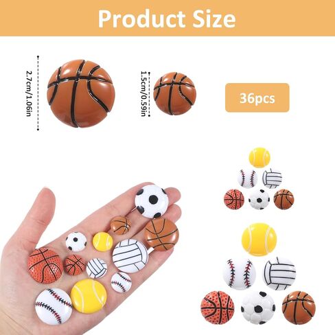36 PCS Assorted Sport Ball Flat Back Resin Charms, Tiny Resin Sports Ball Embellishment Basketball Baseball Football Soccer Tennis Beads Mini Volleyballs for Crafts DIY Scrapbooking Sports Charms in Saudi Arabia