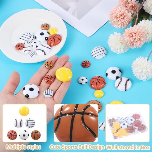 36 PCS Assorted Sport Ball Flat Back Resin Charms, Tiny Resin Sports Ball Embellishment Basketball Baseball Football Soccer Tennis Beads Mini Volleyballs for Crafts DIY Scrapbooking Sports Charms in Saudi Arabia