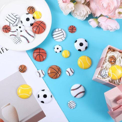 36 PCS Assorted Sport Ball Flat Back Resin Charms, Tiny Resin Sports Ball Embellishment Basketball Baseball Football Soccer Tennis Beads Mini Volleyballs for Crafts DIY Scrapbooking Sports Charms in Saudi Arabia