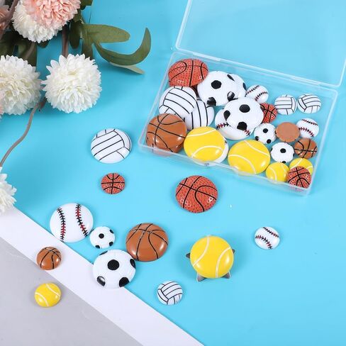 36 PCS Assorted Sport Ball Flat Back Resin Charms, Tiny Resin Sports Ball Embellishment Basketball Baseball Football Soccer Tennis Beads Mini Volleyballs for Crafts DIY Scrapbooking Sports Charms in Saudi Arabia