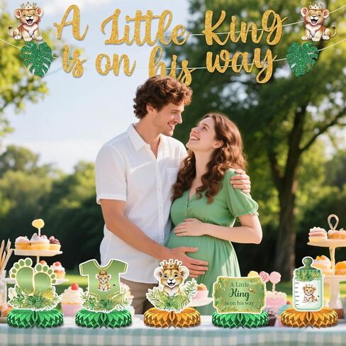 Lion Baby Shower Party Decorations A Little King is on His Way Banner Lion Birthday Decoration Baby Shower Honeycomb Centerpieces for Boy Wild Jungle Safari Gender Reveal Decoration in Saudi Arabia