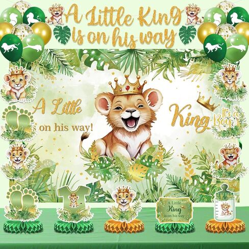 Lion Baby Shower Party Decorations A Little King is on His Way Banner Lion Birthday Decoration Baby Shower Honeycomb Centerpieces for Boy Wild Jungle Safari Gender Reveal Decoration in Saudi Arabia