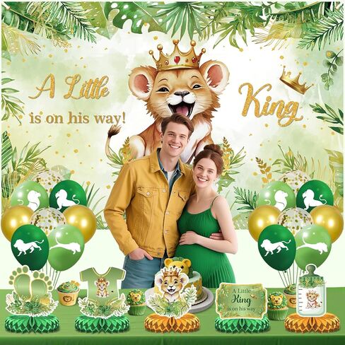 Lion Baby Shower Party Decorations A Little King is on His Way Banner Lion Birthday Decoration Baby Shower Honeycomb Centerpieces for Boy Wild Jungle Safari Gender Reveal Decoration in Saudi Arabia