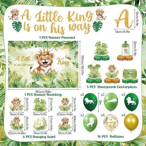 Lion Baby Shower Party Decorations A Little King is on His Way Banner Lion Birthday Decoration Baby Shower Honeycomb Centerpieces for Boy Wild Jungle Safari Gender Reveal Decoration in Saudi Arabia
