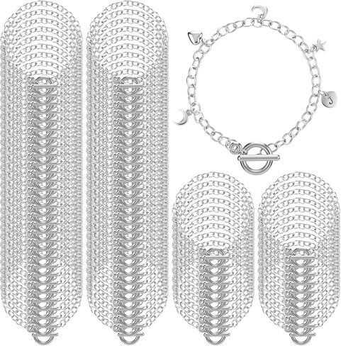 80 Pcs Silver Chain Bracelets Link with OT Toggle Clasps - Bulk Charm Bracelets for Women, Alloy Minimalist Jewelry Making Supplies for DIY Craft Projects and Gift Giving in Saudi Arabia