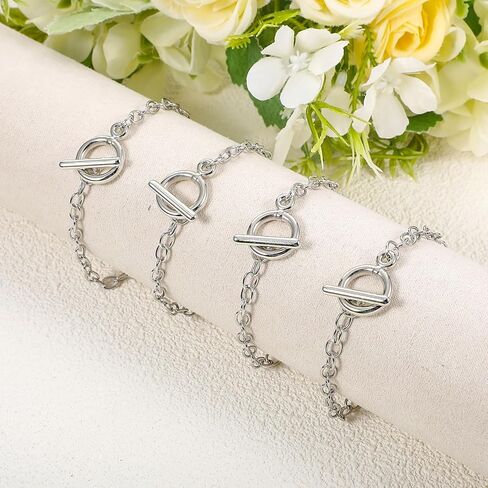 80 Pcs Silver Chain Bracelets Link with OT Toggle Clasps - Bulk Charm Bracelets for Women, Alloy Minimalist Jewelry Making Supplies for DIY Craft Projects and Gift Giving in Saudi Arabia