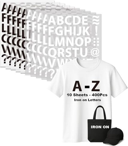 10 Sheets 400 Pieces Black Iron on Letters for Clothing, Large 2 Inch Heat Transfer Vinyl Letter Patches with A-Z PU Alphabet Stickers for Fabric T-Shirts, Jerseys, Printing DIY Crafts in Saudi Arabia