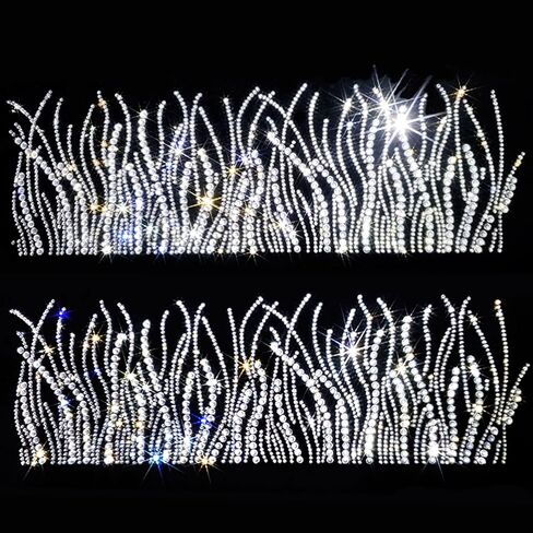 Sparkling Clear Feather Rhinestone Hotfix Transfer - Iron-On Crystal Applique for DIY Clothing, Jeans, T-Shirts, Bags, and More - Bling Decor Patch 11.4'' x 3.78'' (4Pcs/ 2Sheets) in Saudi Arabia
