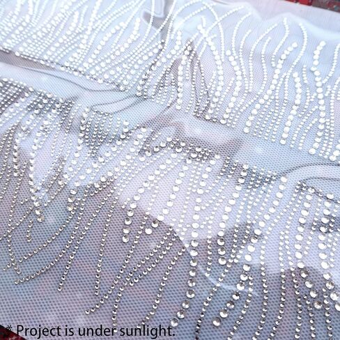 Sparkling Clear Feather Rhinestone Hotfix Transfer - Iron-On Crystal Applique for DIY Clothing, Jeans, T-Shirts, Bags, and More - Bling Decor Patch 11.4'' x 3.78'' (4Pcs/ 2Sheets) in Saudi Arabia