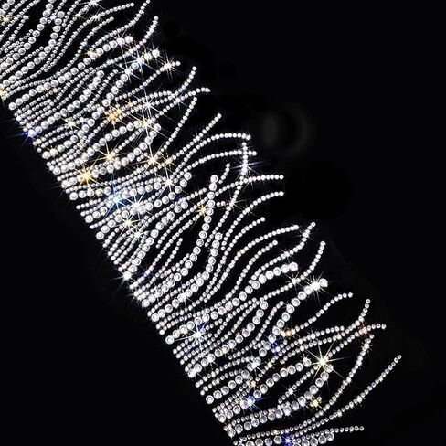 Sparkling Clear Feather Rhinestone Hotfix Transfer - Iron-On Crystal Applique for DIY Clothing, Jeans, T-Shirts, Bags, and More - Bling Decor Patch 11.4'' x 3.78'' (4Pcs/ 2Sheets) in Saudi Arabia