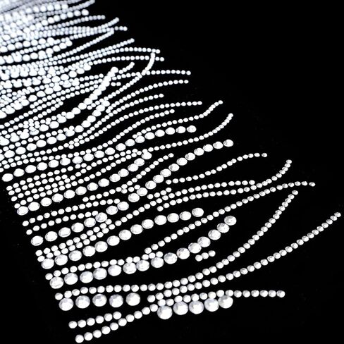 Sparkling Clear Feather Rhinestone Hotfix Transfer - Iron-On Crystal Applique for DIY Clothing, Jeans, T-Shirts, Bags, and More - Bling Decor Patch 11.4'' x 3.78'' (4Pcs/ 2Sheets) in Saudi Arabia