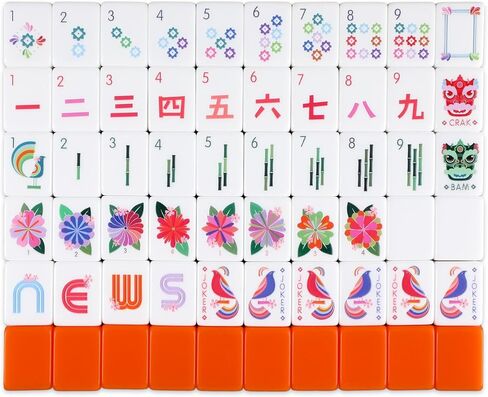 Soulchen Mahjong Tile Bag Set with 160 Orange Acrylic Mahjong Tiles with Zippered Letters for Family and Party Adults in Saudi Arabia