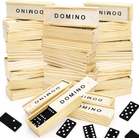 30 Pack Mini Wooden Dominoes Set, Double 6 Dominos Game with Wood Case&Instructions, Bulk Domino Party Favor, 28 Tiles Domino Travel Box Set, Miniature Classic Board Activity for Adults in Saudi Arabia
