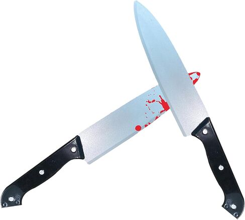 2Pcs Halloween Fake Knife Prop,Fake Knife,Halloween Classic Horror Props Kills Butcher Knife Prop (Silver+red) in Saudi Arabia