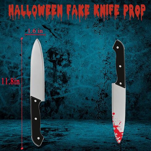 2Pcs Halloween Fake Knife Prop,Fake Knife,Halloween Classic Horror Props Kills Butcher Knife Prop (Silver+red) in Saudi Arabia