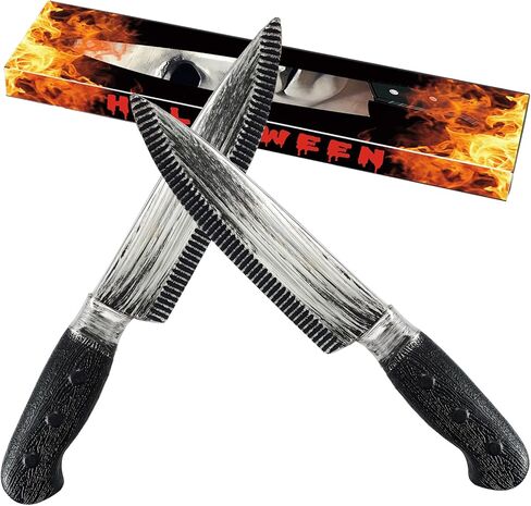 2Pcs Halloween Fake Knife Prop,Fake Knife,Halloween Classic Horror Props Kills Butcher Knife Prop (Silver+red) in Saudi Arabia