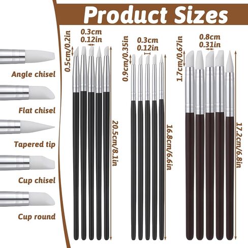 15 Pcs Silicone Paint Brushes for Crafts, 5 Shapes Head, Rubber Paint Pens Silicone Clay Tools Dotting Tools for Painting Pottery Nail Art Gouache Acrylic 0.11/0.20/0.31 inch in Saudi Arabia