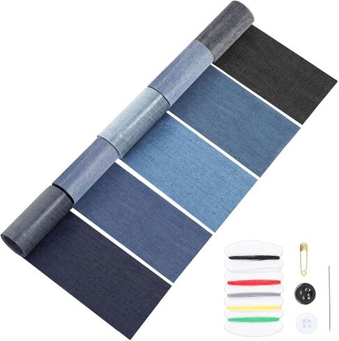 5 Rolls Jeans Denim Patches, 8 x 50cm Inside and Outside Iron On Patches for Jeans Clothing Hole Repairing and Decoration (5 Colors) in Saudi Arabia