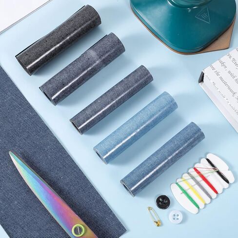 5 Rolls Jeans Denim Patches, 8 x 50cm Inside and Outside Iron On Patches for Jeans Clothing Hole Repairing and Decoration (5 Colors) in Saudi Arabia