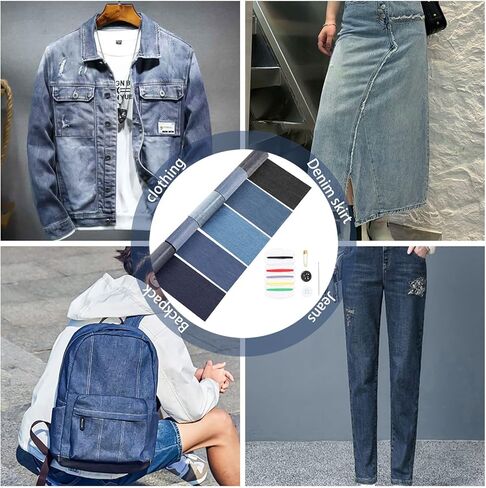 5 Rolls Jeans Denim Patches, 8 x 50cm Inside and Outside Iron On Patches for Jeans Clothing Hole Repairing and Decoration (5 Colors) in Saudi Arabia
