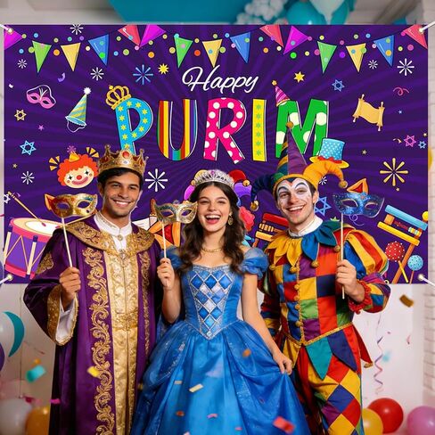Mocsicka Happy Purim Banner Backdrop Jewish Carnival Purim Party Background Decorations Outdoor Indoor Photo Booth Props 70.8 x 43.3 Inch 70.8 x 43.3 Inch in Saudi Arabia