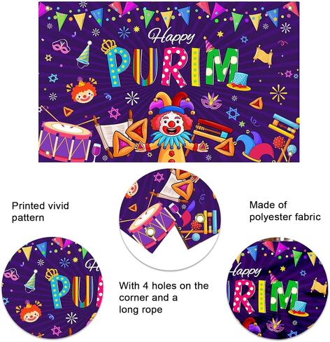 Mocsicka Happy Purim Banner Backdrop Jewish Carnival Purim Party Background Decorations Outdoor Indoor Photo Booth Props 70.8 x 43.3 Inch 70.8 x 43.3 Inch in Saudi Arabia