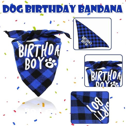 14 Pcs Dog Blue Birthday Outfit Party Supplies Set Boy Girl Cute Dog Hat Bow Tie Triangle Drool Towel Ribbon 0-9 Digital Collar Large Banner 8 Balloons Happy Birthday Decorations in Saudi Arabia